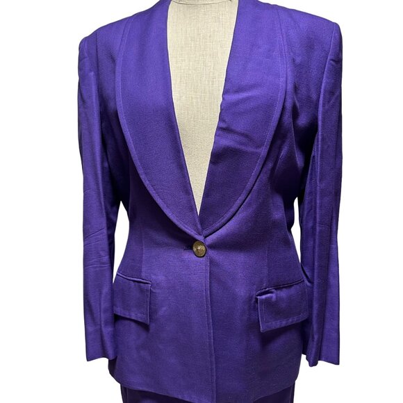 Vintage 1980s Christian Dior Purple Power Suit Women’s Size 16 Blazer Skirt Set - Picture 10 of 16